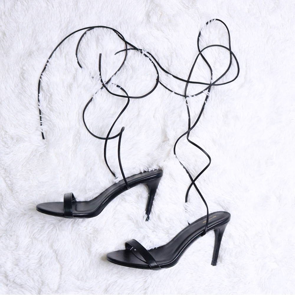 PRETTY LITTLE THING Black Lace Up Leg Heels Size 8